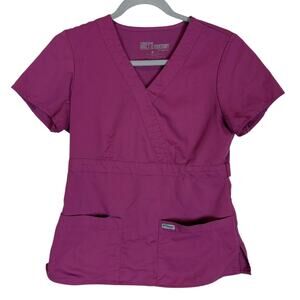 Grey's Anatomy By Barco Scrub Top Women's Small Pink Pockets V-Neck Short Sleeve